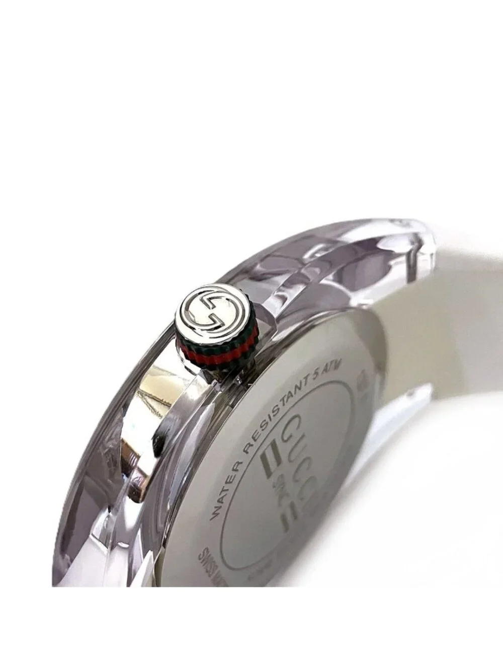 Gucci Sync Sherry Watch SS Rubber Quartz Silver Dial 137.1